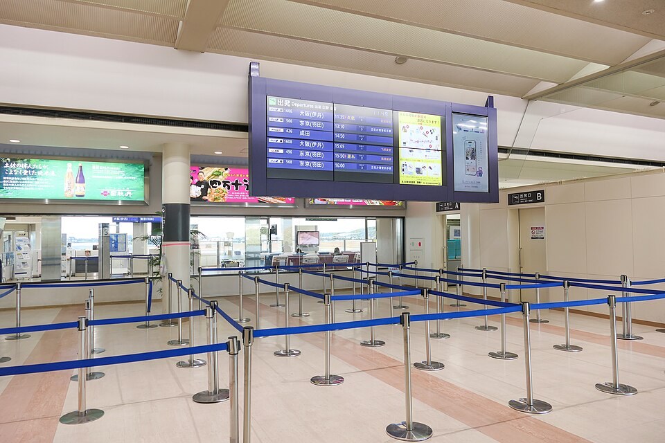 Airport security checkpoint with queue barriers